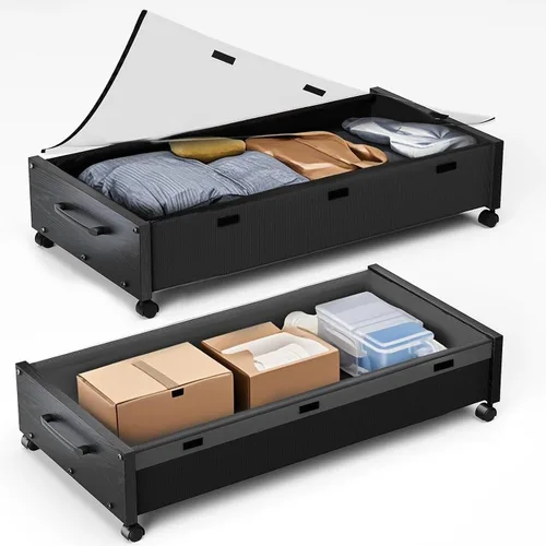 Almacenamiento debajo de la cama con ruedas, 2 paquetes de contenedores de almacenamiento de madera extra grandes debajo de la cama, organizador de