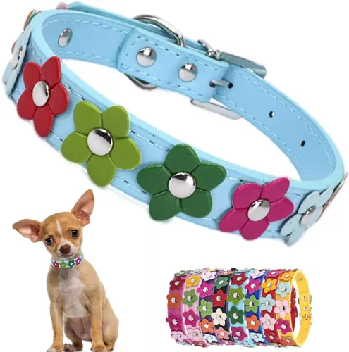 Miniatura 8 de Collares negros de lujo para perros medianos, bonitos collares de piel sintética con flores coloridas y coloridas para cachorros, para perros