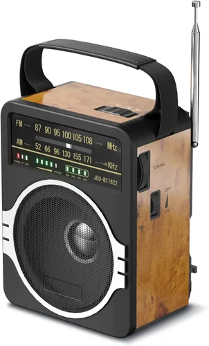 Miniatura 10 de JEUJUG Radio AM FM portátil, Radio Bluetooth 5.0 de 5 Watts con altavoz, Radio FM con batería recargable incorporada/Batería DC D*4 de celdas