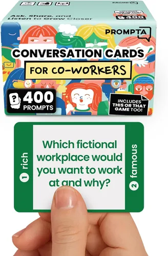Prompta 400 tarjetas de conversación para compañeros de trabajo, dos divertidos juegos de trabajo en equipo para el trabajo, tarjetas de preguntas