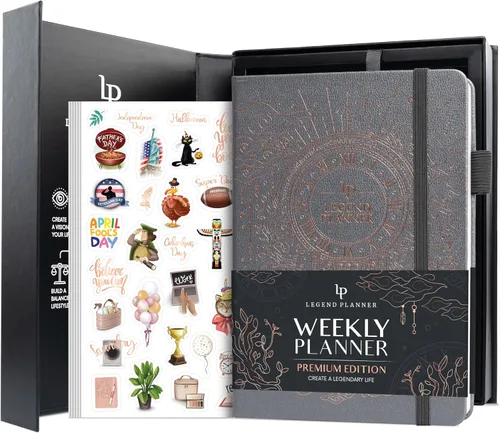 Miniatura 10 de Legend Planificador Semanal Premium – Planificador Semanal, Mensual y de Presupuesto Sin Fecha – Organizador de Vida para Gestión del Tiempo y Negro