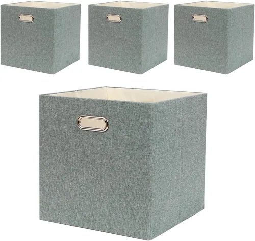 Miniatura 11 de Contenedores de almacenamiento de 13 x 13 pulgadas, caja plegable de lino con asas, cesta de organización plegable, juego de 4 cajones de gran