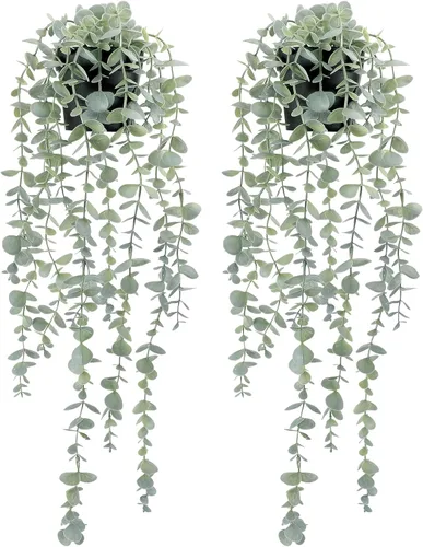 Miniatura 10 de COCOBOO 3 piezas de Plantas Colgantes Falsas, Plantas Artificiales Colgantes Falsas en Maceta de Eucalipto para Pared, Habitación, Hogar, Patio