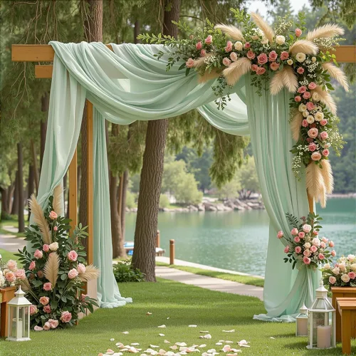 Miniatura 10 de 1 panel de cortina de telón de fondo transparente para arco de boda, cortina de arco para boda, recepción, decoración de fiesta de despedida