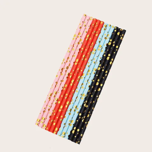 Miniatura 4 de 100 pajitas de papel mixtas para fiestas, color negro, rosa claro, azul, rojo, dorado, con lunares, burbujas, para cumpleaños, baby shower, boda