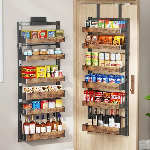 Miniatura 8 de Organizador de despensa sobre la puerta de 8 niveles, estante de especias de metal resistente para montar en pared o colgar, con estantes