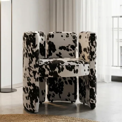 Miniatura 3 de chairus Silla de comedor moderna única de terciopelo, bonita y cómoda, tapizada, para sala de estar, dormitorio, recepción, vaca