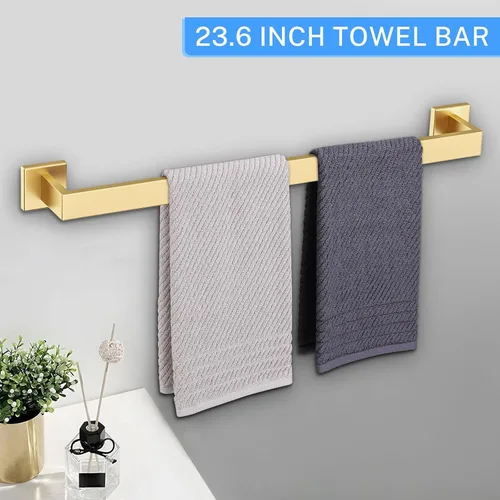 Miniatura 2 de Juego de accesorios de baño de 10 piezas en oro cepillado Juego de barra de toallas doradas, toallero/estante para baño, juego de accesorios de baño
