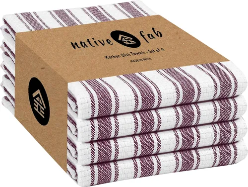 Miniatura 16 de Native Fab Toallas de Cocina a Rayas - 100% Algodón - Paquete de 12 - 16"x26" - Paños de Té a Rayas con Tejido de Cesta, Paños de Cocina para Secar