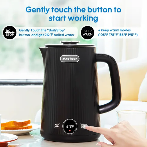 Miniatura 4 de Arofeer® 1.7L (57oz) Hervidor Eléctrico Grande con Control de Temperatura, Hervidor de Té Eléctrico para 7+ Tazas de Café y Té, Hervidor de Agua