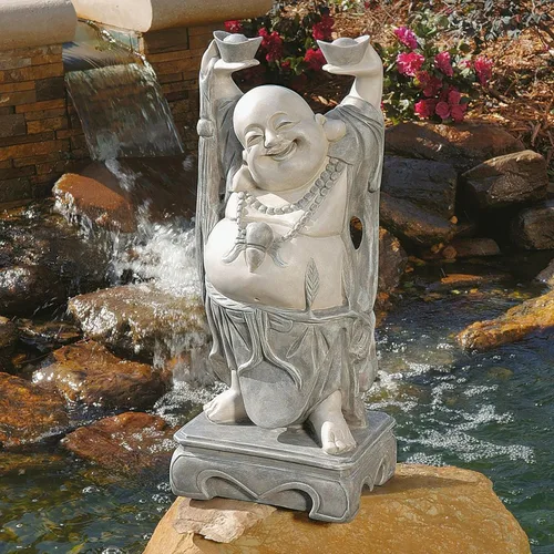 Miniatura 6 de Design Toscano Jolly Hotei Laughing Man - Estatua de jardín para interiores y exteriores, 26 pulgadas de alto, resina de piedra fundida, acabado