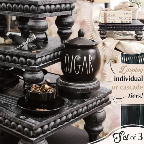 Miniatura 2 de Bandeja decorativa [Juego de 3] bandejas escalonadas de madera, bandeja decorativa para uso de mesa, isla de cocina, barra de café, elevadores