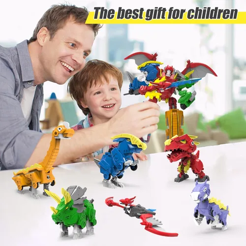 Miniatura 7 de Juguetes de robot transformador de dinosaurios de 6 formas para niños de 6 años en adelante, 6 paquetes de figuras de acción transformadas STEM