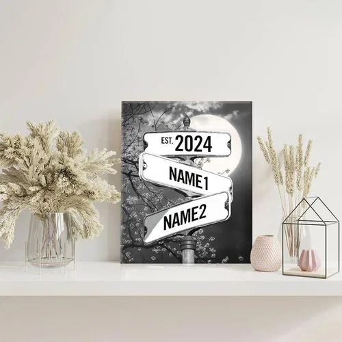 Miniatura 41 de Impresiones en lienzo personalizadas: letrero de calle Crossroads para parejas, arte de pared, nombres y fechas, regalo personalizado, impresión
