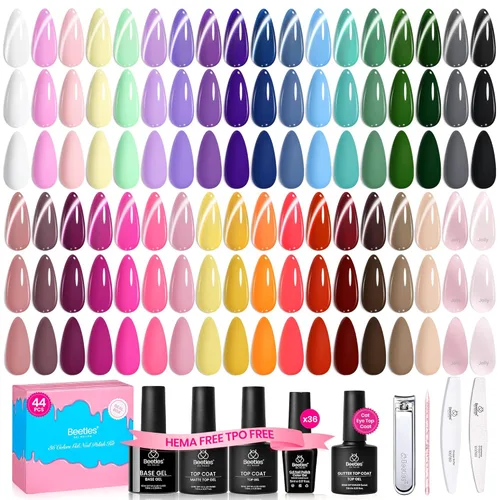 Miniatura 9 de Beetles - Set de 20 esmaltes de gel p/decoración de uñas, colección Fall Yard, purpurina naranja/marrón/rojo/azul marino, semipermanente, LED c/capa
