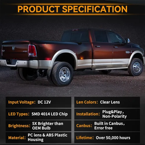 Miniatura 6 de POPMOTORZ 4 piezas de luz LED de marcador lateral de guardabarros compatible con lámpara de cama trasera para Dodge RAM 1500 2500 3500 2010-2017