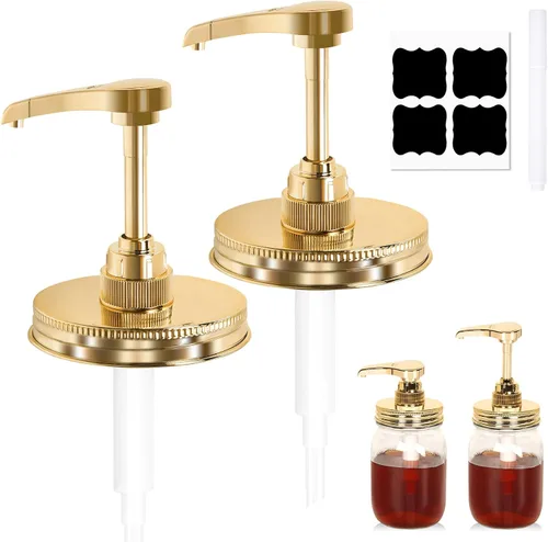 Miniatura 8 de Tapas dispensadoras de jarabe y miel para tarro de masón, dispensador de plástico y tapa de acero inoxidable para boca regular de 2.75 pulgadas