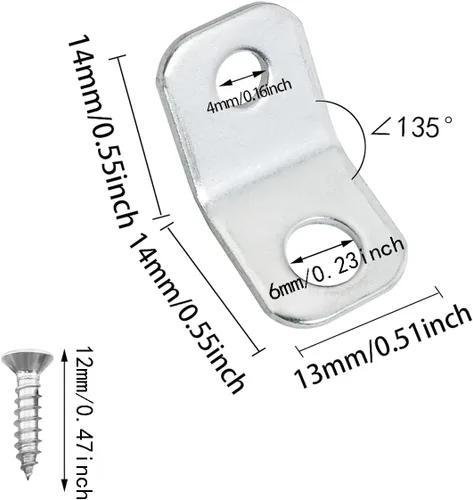 Miniatura 2 de 20 soportes de esquina de 135 grados con acabado de galvanizado de zinc, chapa de hierro, soportes de estante de esquina con tornillos, soportes
