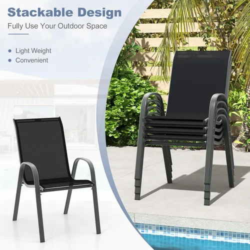 Miniatura 5 de S AFSTAR Juego de 4 sillas para exteriores, sillas de patio apilables con reposabrazos y tela de asiento transpirable, juego de sillas de comedor