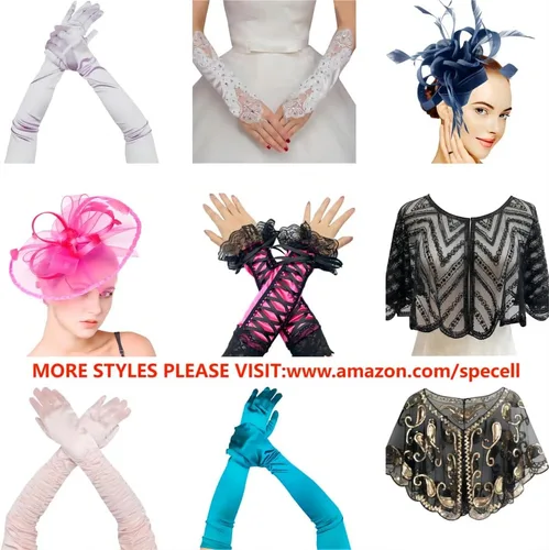 Miniatura 4 de Specell Lace Fingerless Gloves Women, Fingerless Satin Gloves, Bridal Prom for Wedding Party Costume Accessories 26 styles