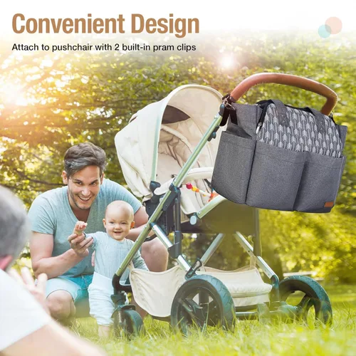 Miniatura 7 de Lekebaby Bolsa de pañales, 17 bolsillos, bolsa de pañales de viaje grande impermeable con cambiador portátil, bolsa de hospital cruzada para mamá