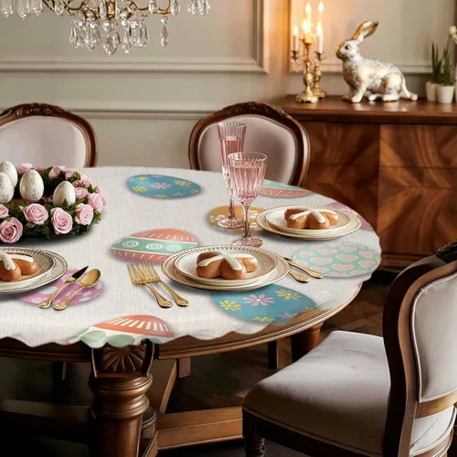 Miniatura 8 de Mantel redondo ajustable con diseño de huevos de Pascua de 36 a 44 pulgadas, bonito mantel colorido con borde elástico, manteles impermeables a