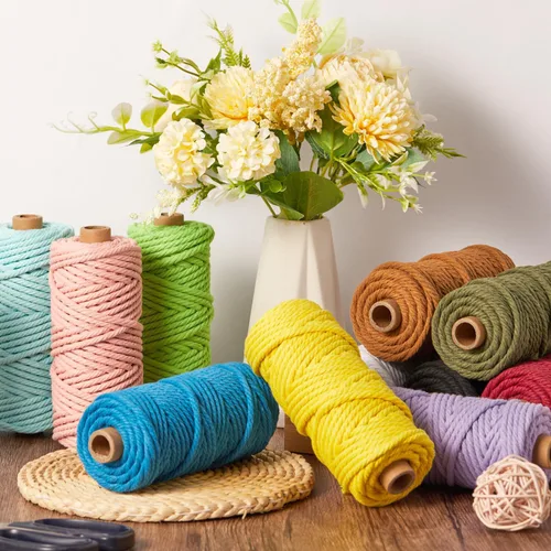 Miniatura 5 de PHUNTTEK - Cuerda de macramé de 5 mm, kit de 12 colores de cuerda de algodón de suministros con 4 hebras de hilo de yarda