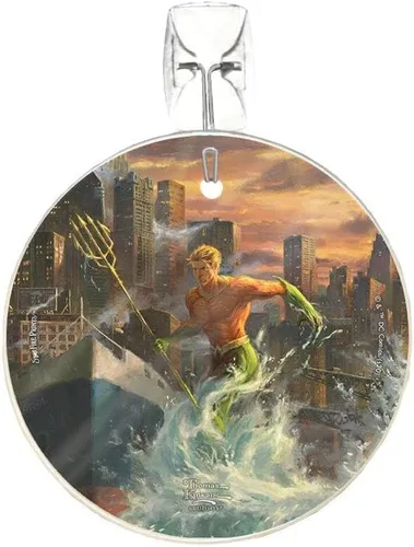 Miniatura 5 de DC Comics – Aquaman – Showdown at Gotham City Pier – Liga de la Justicia – Thomas Kinkade – Arte de vidrio con estampado de Starfire de 3.5 pulgadas