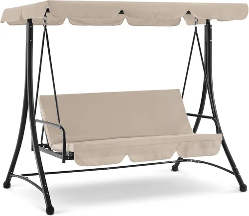 MCombo Columpios de patio de 3 asientos con marco de acero resistente a la intemperie, toldo ajustable, columpio reclinable para porche al aire Beige