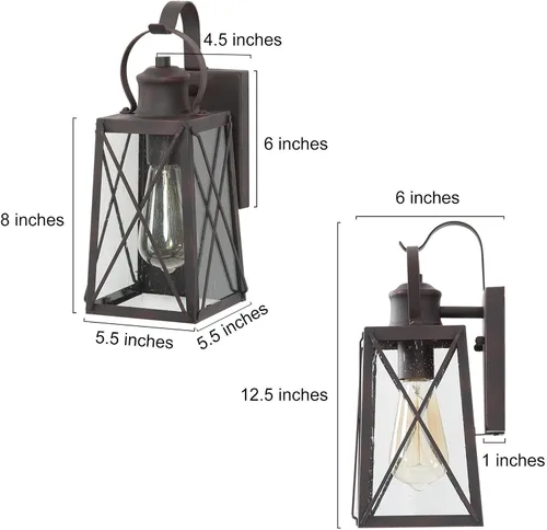 Miniatura 6 de Luces de pared para exteriores, apliques de pared exterior con vidrio semillado, faroles de bronce impermeables y antioxidantes para puerta