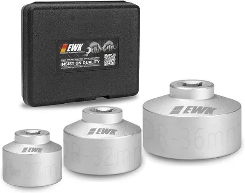 EWK Forjado 3 piezas 27, 32, 36mm Llave de filtro de aceite de perfil bajo, 3/8" herramienta de extracción de tapa de filtro de aceite para BMW Ford