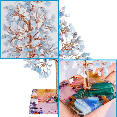 Miniatura 3 de Nupuyai Árbol de dinero de piedra de cristal aguamarina envuelto en rodajas de ágata orgón, árbol de la vida, bonsái de Feng Shui, decoración