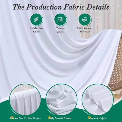 Miniatura 4 de Cortinas de telón de fondo blanco de 30 pies x 8 pies para fiestas de boda, 6 paneles de 5 pies x 8 pies, cortinas de fotografía de poliéster sin