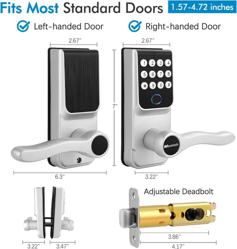 Miniatura 2 de Cerradura inteligente con teclado con asa para puerta delantera, control 5 en 1 mediante huella dactilar, contraseña, aplicación, llave electrónica