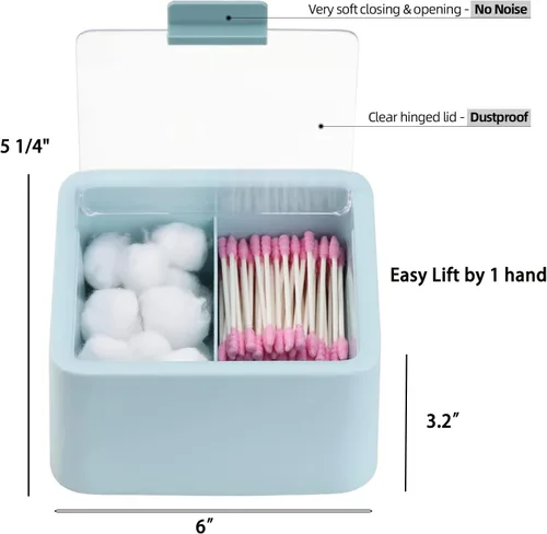 Miniatura 3 de Tecbeauty - Organizador de baño de hisopos de algodón, con 2 rejillas, dispensador de bolas de algodón, frasco de almacenamiento para almohadillas