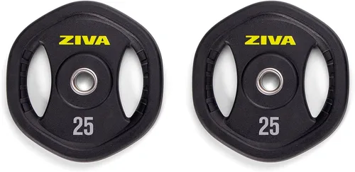 Miniatura 12 de ZIVA Juego de pesas de 35 libras para estudio, kit de gimnasio en casa ajustable con placas de uretano de goma estándar, barra cromada de 5 pies