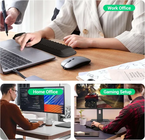 Miniatura 7 de MEKASS Reposamuñecas para teclado para teclado compacto del 60%, soporte ergonómico de espuma viscoelástica suave para muñeca con base Negro
