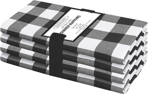 Cotton Clinic Servilletas de tela 100% algodón, grandes, 20 x 20 pulgadas, juego de 4 servilletas de mesa a cuadros a cuadros – Servilletas de mesa