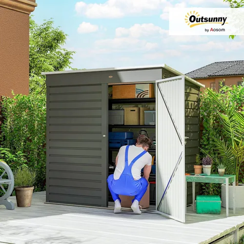 Miniatura 2 de Outsunny Cobertizo de almacenamiento al aire libre de 6 x 4 pies, fácil de ensamblar, cobertizo de herramientas de jardín de metal con puerta