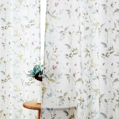 Miniatura 40 de Chyhomenyc Cortinas de mezcla de lino de 63 pulgadas de largo, 2 paneles de cortina con estampado floral filtrante de luz para sala de estar