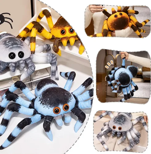 Miniatura 3 de ELAINREN - Peluche de araña azul suave y realista, almohada de peluche de araña, animales de peluche esponjosos, muñeca de tarántula de peluche