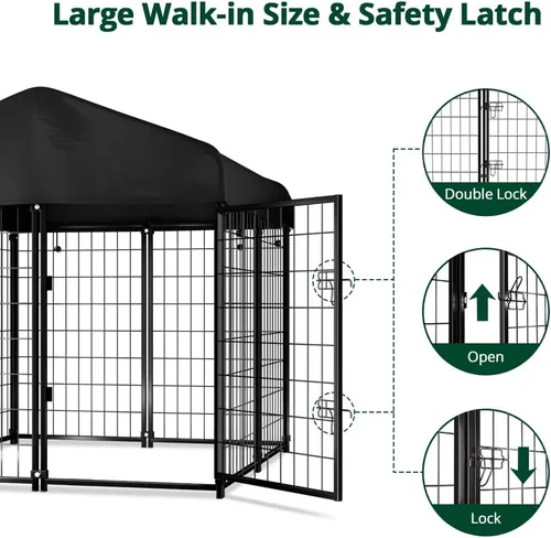 Miniatura 3 de Perrera para perros al aire libre con techo, 4 x 4.2 x 4.5 pies de alambre soldado para exteriores, jaula de perro resistente con cubierta