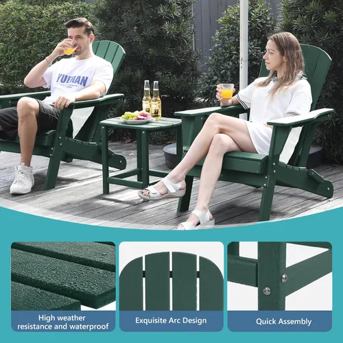 Miniatura 4 de Plawdlik Hdpe - Mesa auxiliar Adirondack para exteriores, con textura de madera, juego para patio, jardín, porche, piscina, patio compuesto, patio