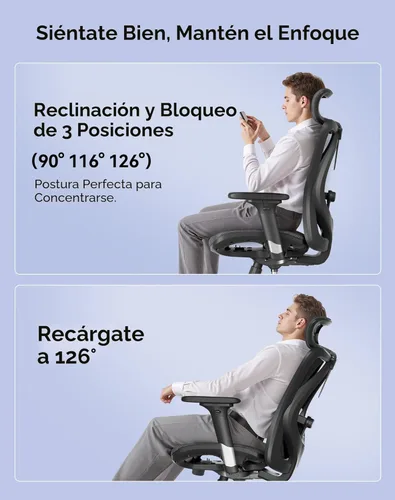 Miniatura 7 de SIHOO M57 Silla de oficina ergonómica de malla, silla de escritorio con respaldo alto para el hogar con reposabrazos 3D, soporte lumbar y Gris
