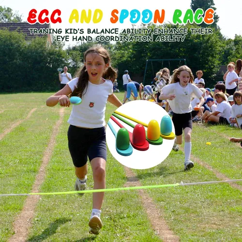 Miniatura 4 de 28 bolsas de carreras de sacos de papas, carreras de huevos y cucharas, juegos de carnaval, bandas de carreras de relevo de 3 patas, juegos al aire