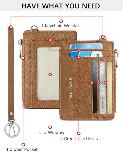 Miniatura 2 de BOSTANTEN Cartera pequeña para mujer, RFID, de piel, con bolsillo de cremallera, Marrón