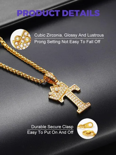 Miniatura 3 de Richsteel Initial Necklace for Men A-Z 18K Gold Plated Crown Shiny Cubic Zirconia Monogram Pendant for Women Fashion Jewelry