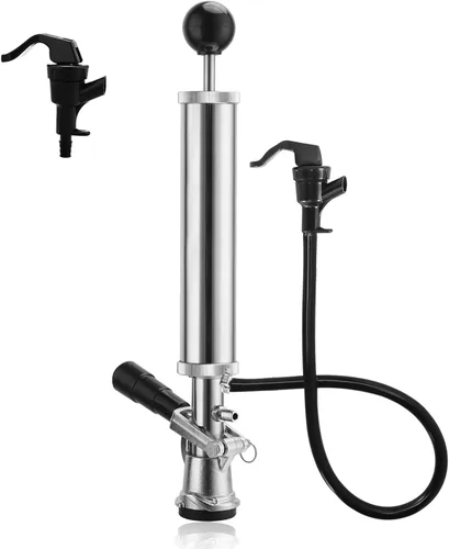 MRbrew Bomba de barril de grifo de cerveza con sistema D de 8 pulgadas – Sistema de bomba de cerveza cromada para fiestas y pícnics con grifo de