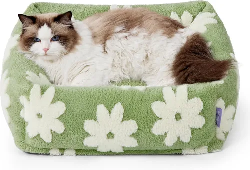 Miniatura 9 de LE SURE Bonita cama para perros y gatos pequeños, camas lavables para cachorros, acogedor sofá ortopédico rectangular para mascotas con felpa