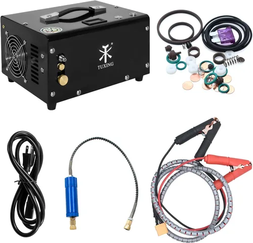 TUXING Compresor de aire PCP 4500 Psi, 30 Mpa Compresor portátil de pistola de aire PCP con convertidor externo, alimentado por 12 V DC de automóvil